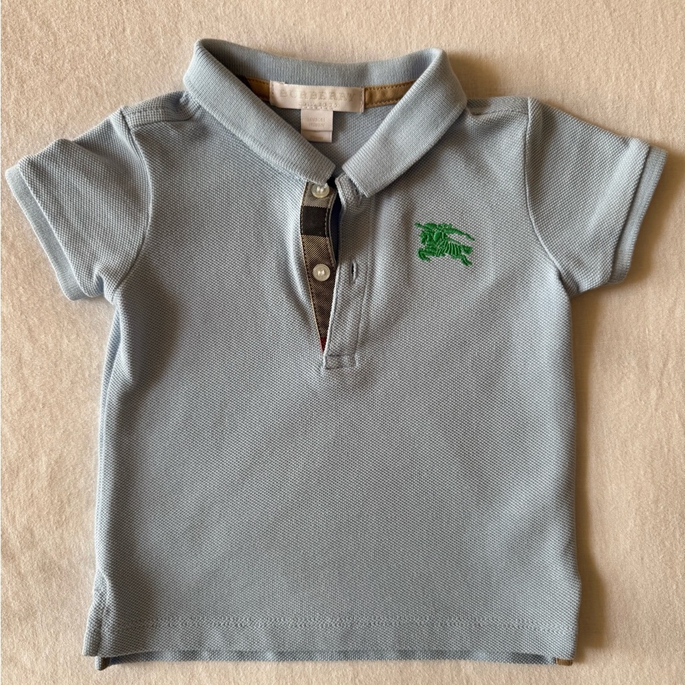 Burberry Baby Light Blue Polo with Green Embroidered Logo (9M)